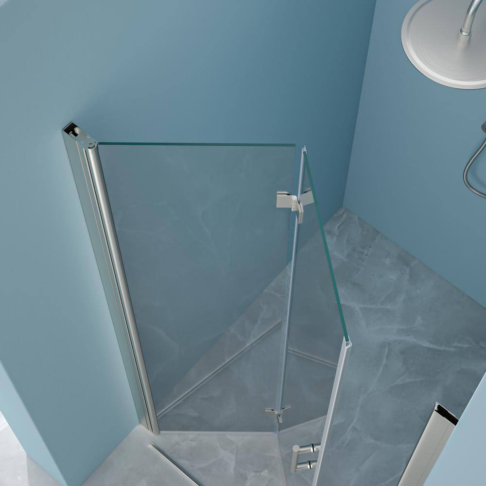 WELLFOR 32 in. W x 72 in. H Bifold Frameless Shower Door with Tempered Clear Glass in Brushed Nickel