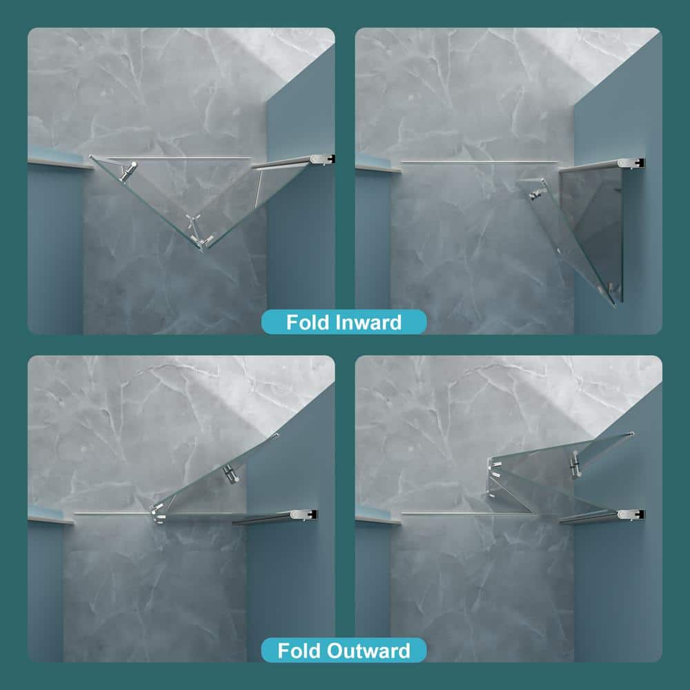 WELLFOR 32 in. W x 72 in. H Bifold Frameless Shower Door with Tempered Clear Glass in Brushed Nickel