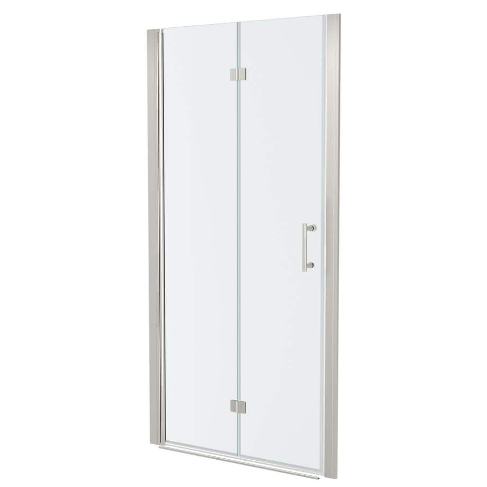 WELLFOR 32 in. W x 72 in. H Bifold Frameless Shower Door with Tempered Clear Glass in Brushed Nickel