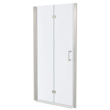 WELLFOR 32 in. W x 72 in. H Bifold Frameless Shower Door with Tempered Clear Glass in Brushed Nickel