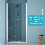 WELLFOR 32 in. W x 72 in. H Bifold Frameless Shower Door with Tempered Clear Glass in Brushed Nickel