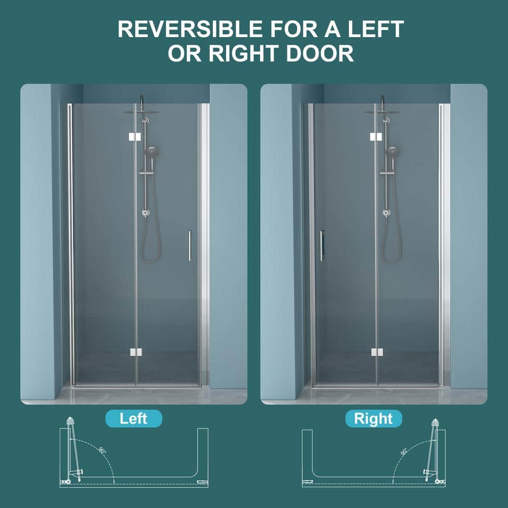 WELLFOR 32 in. W x 72 in. H Bifold Frameless Shower Door with Tempered Clear Glass in Chrome