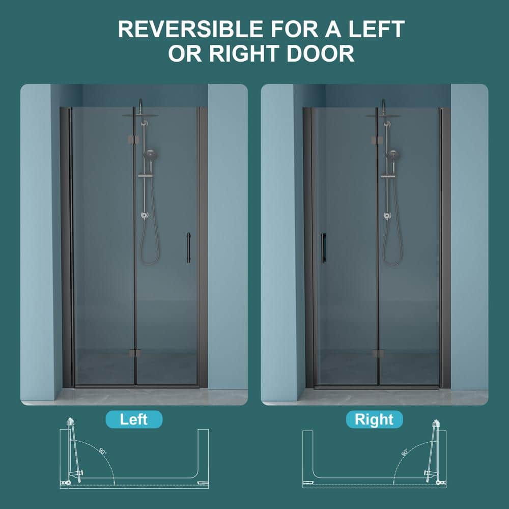 WELLFOR 32 in. W x 72 in. H Bifold Frameless Shower Door with Tempered Clear Glass in Matte Black
