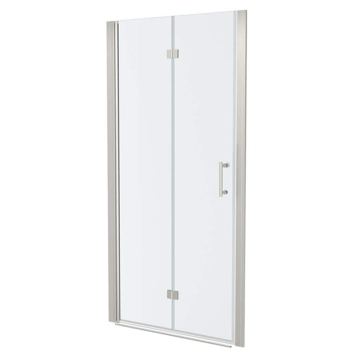 WELLFOR 34 in. W x 72 in. H Bifold Frameless Shower Door with Tempered Clear Glass in Brushed Nickel