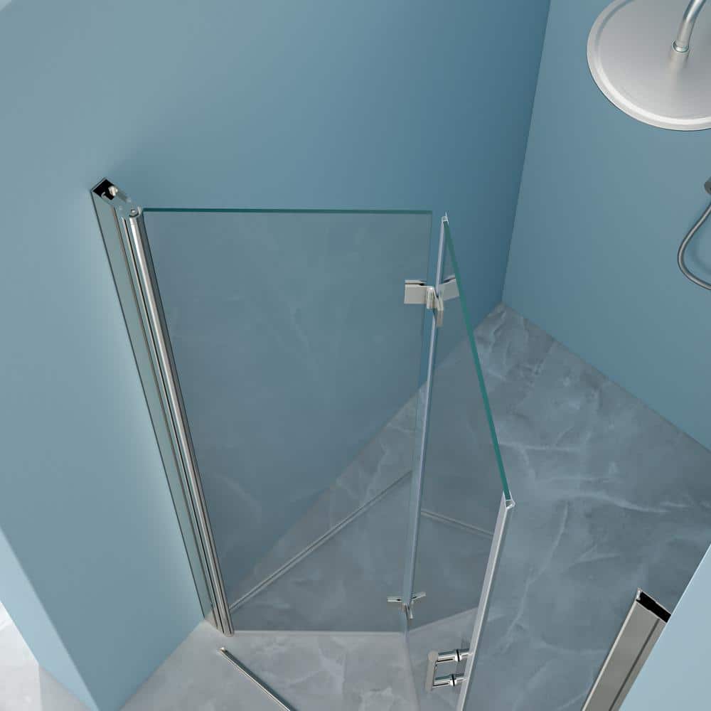 WELLFOR 34 in. W x 72 in. H Bifold Frameless Shower Door with Tempered Clear Glass in Chrome