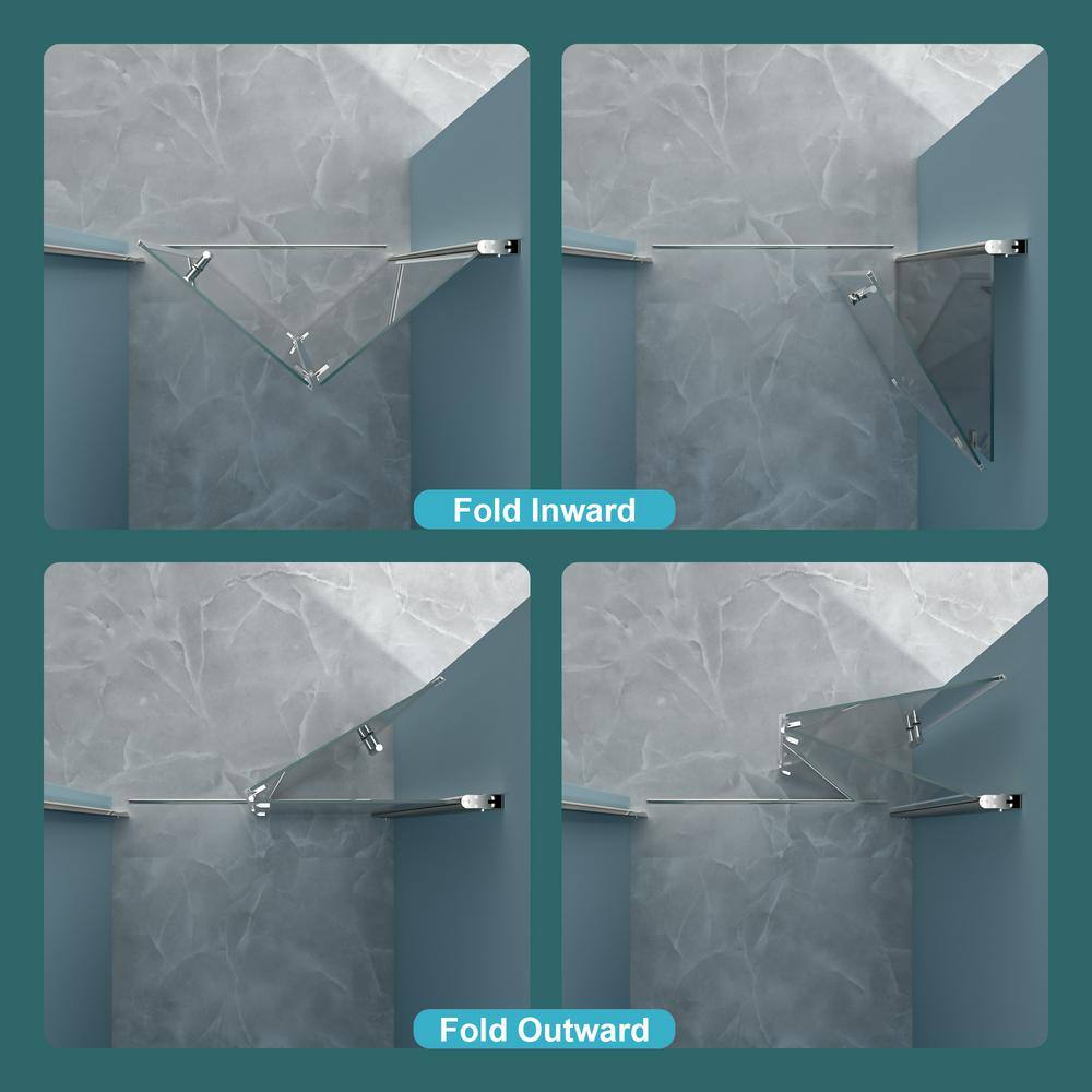 WELLFOR 34 in. W x 72 in. H Bifold Frameless Shower Door with Tempered Clear Glass in Chrome