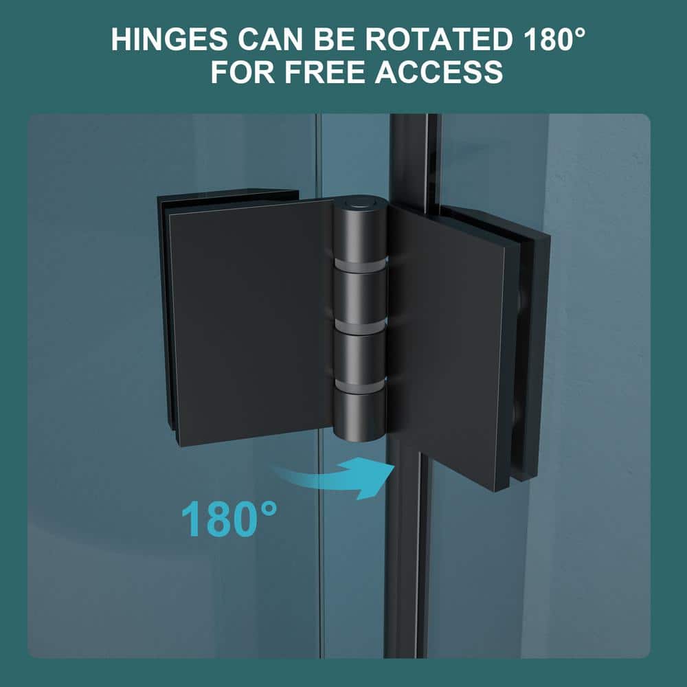 WELLFOR 34 in. W x 72 in. H Bifold Frameless Shower Door with Tempered Clear Glass in Matte Black