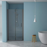 WELLFOR 34 in. W x 72 in. H Bifold Frameless Shower Door with Tempered Clear Glass in Matte Black