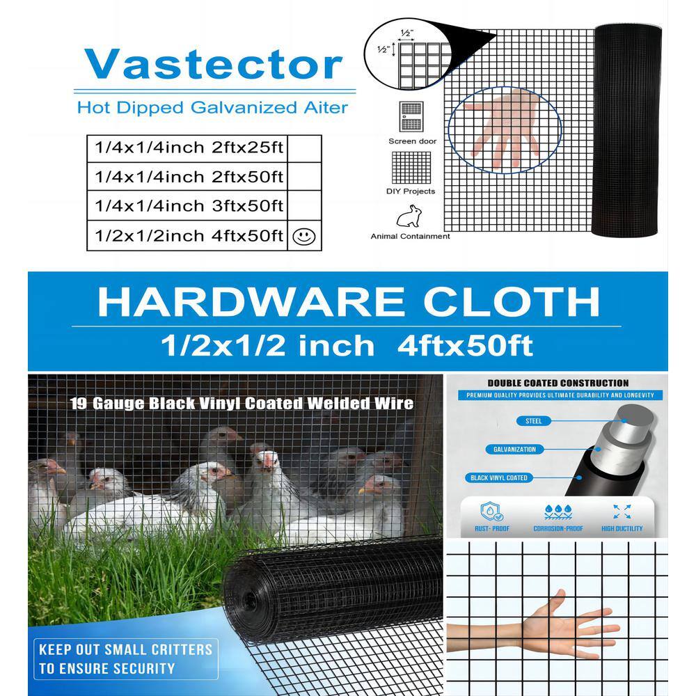 WELLFOR 4 ft. H x 50 ft. W Galvanized Iron 19-Gauge Chain Link Fabric Roll in Black