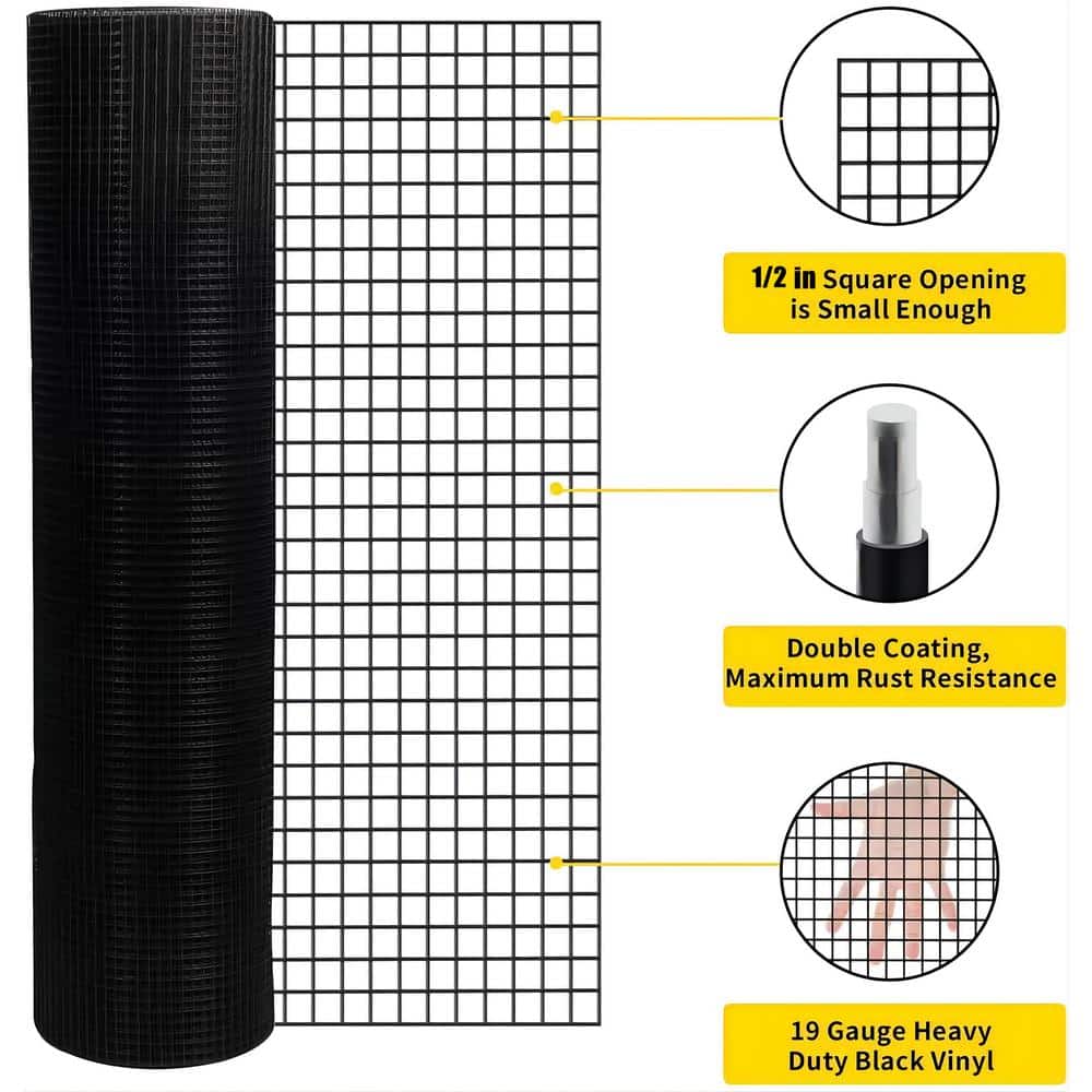 WELLFOR 4 ft. H x 50 ft. W Galvanized Iron 19-Gauge Chain Link Fabric Roll in Black