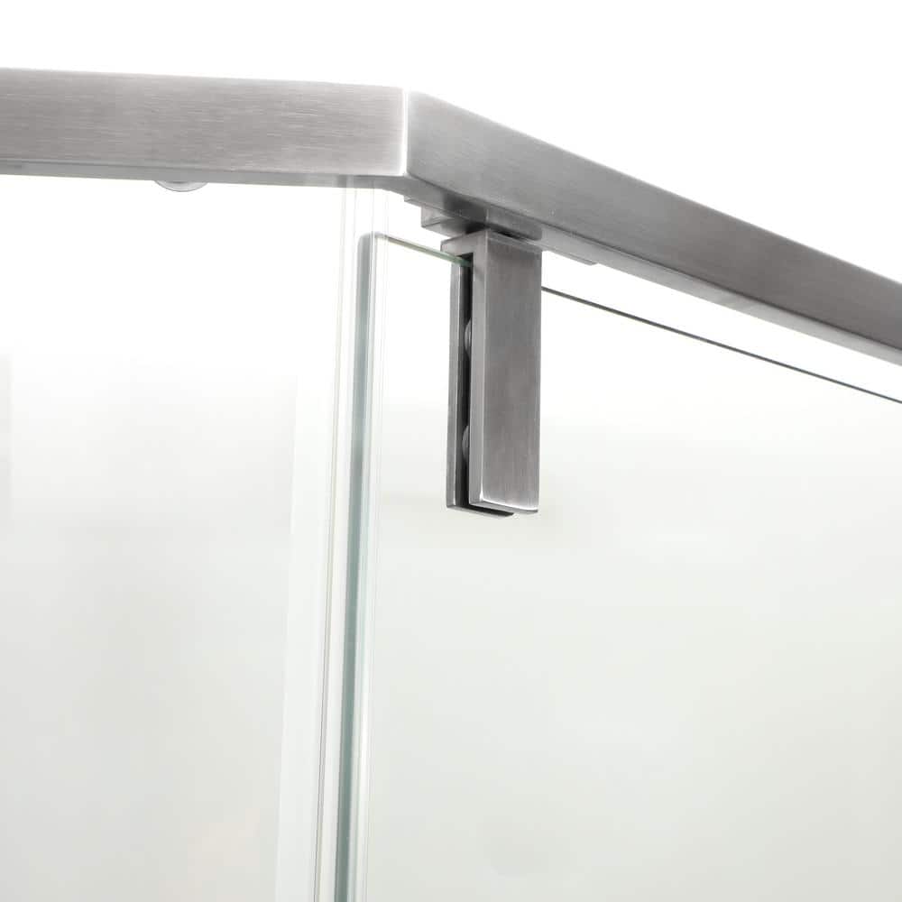 WELLFOR 34 in. x 72 in. Neo Angle Pivot Semi Frameless Corner Shower Enclosure in Brushed Nickel