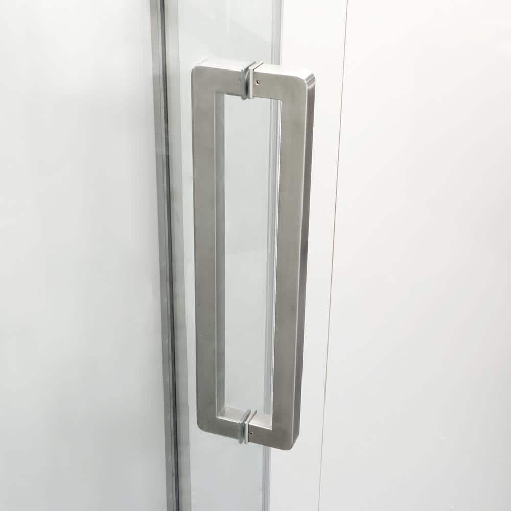 WELLFOR 34 in. x 72 in. Neo Angle Pivot Semi Frameless Corner Shower Enclosure in Brushed Nickel