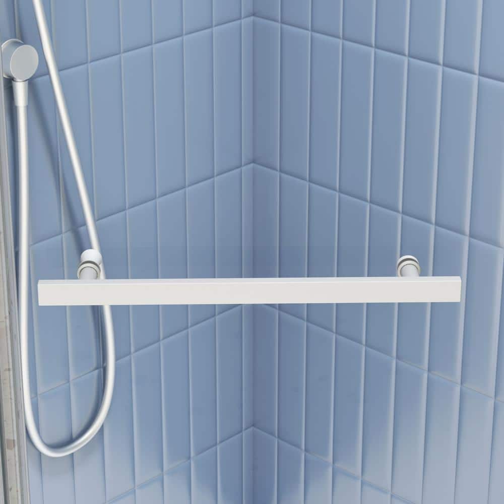 WELLFOR 35.56 in. W x 72 in. H Neo Angle Pivot Frameless Corner Shower Enclosure in Matte White (Base Not included)