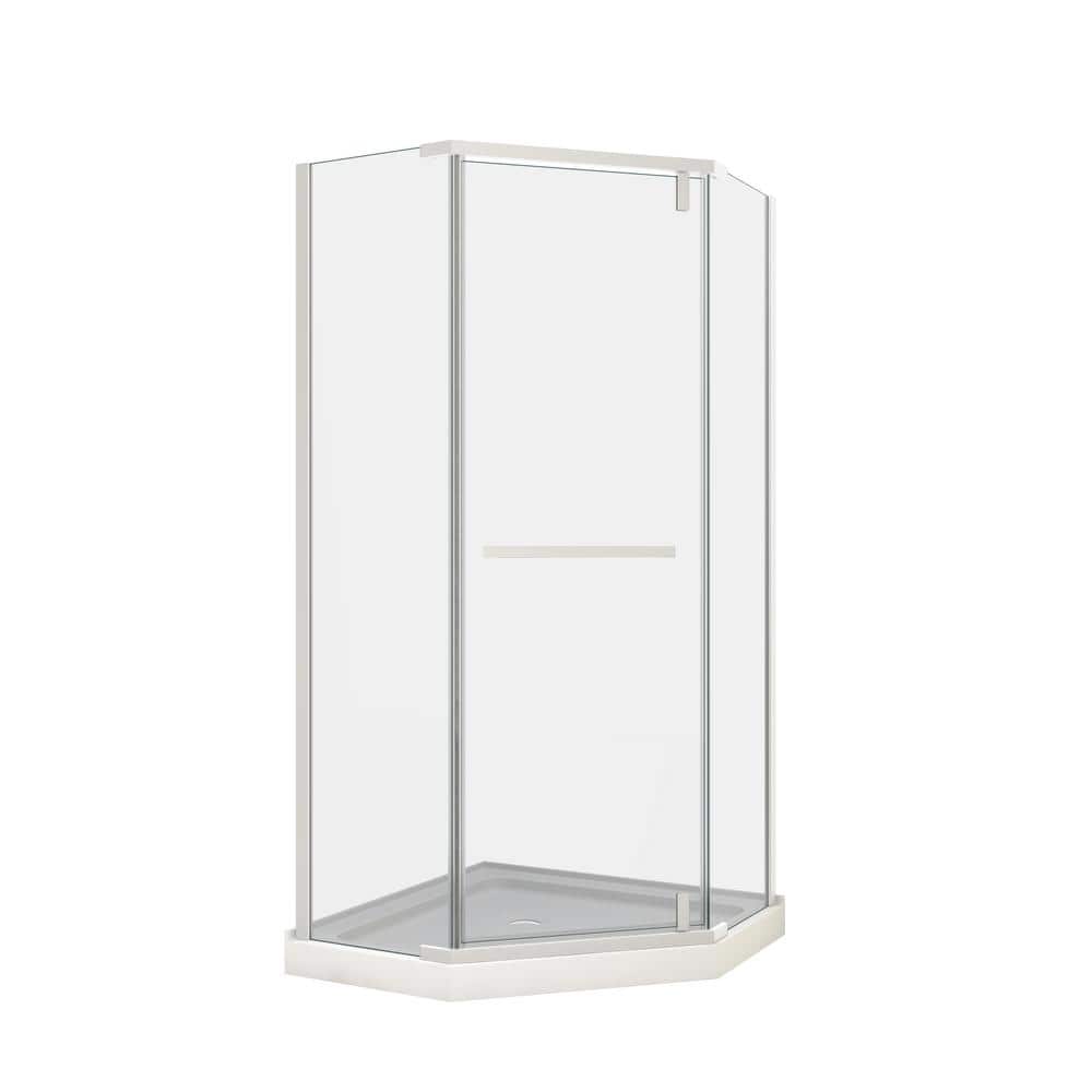 WELLFOR 35.56 in. W x 72 in. H Neo Angle Pivot Frameless Corner Shower Enclosure in Matte White (Base Not included)