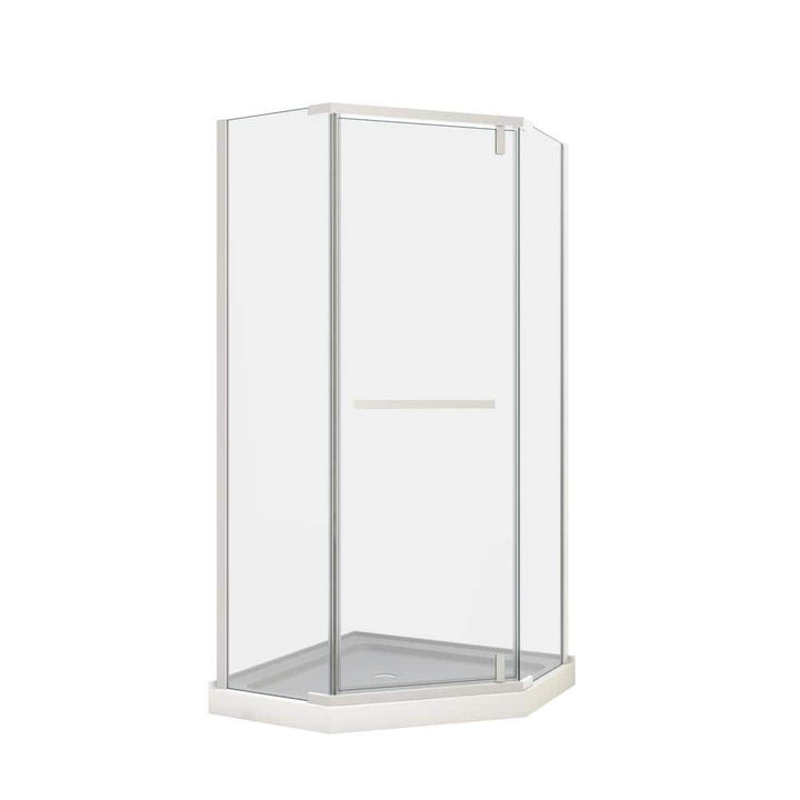 WELLFOR 35.56 in. W x 72 in. H Neo Angle Pivot Frameless Corner Shower Enclosure in Matte White (Base Not included)