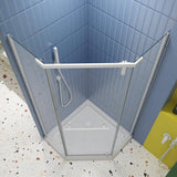 WELLFOR 35.56 in. W x 72 in. H Neo Angle Pivot Frameless Corner Shower Enclosure in Matte White (Base Not included)