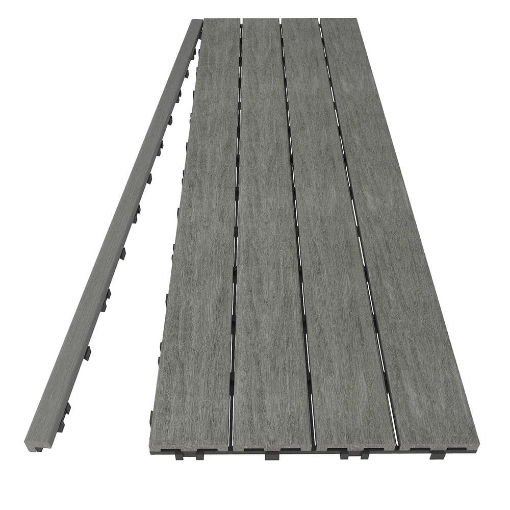 NewTechWood 1/12 ft. x 3 ft. Quick Deck Composite Deck Tile Straight Trim in Westminster Gray (2-Pieces/Box)