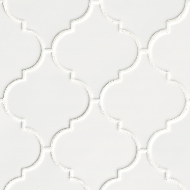 MSI Whisper White Arabesque 10-1/2 in. x 15-1/2 in. x 8 mm Glossy Ceramic Mesh-Mounted Mosaic Wall Tile (11.7 sq. ft. / Case)