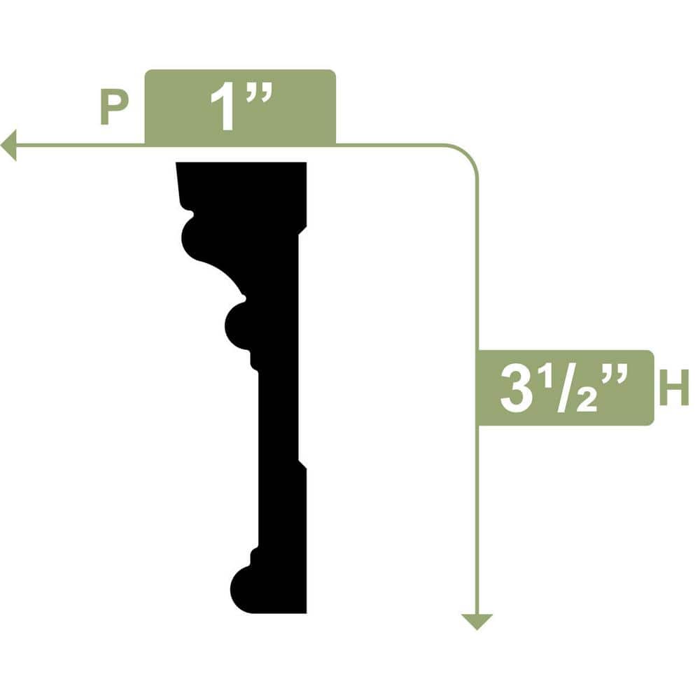 Ekena Millwork 3-1/2 in. x 1 in. x 96 in. RB3 Casing Moulding, PVC