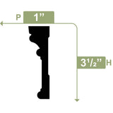 Ekena Millwork 3-1/2 in. x 1 in. x 96 in. RB3 Casing Moulding, PVC