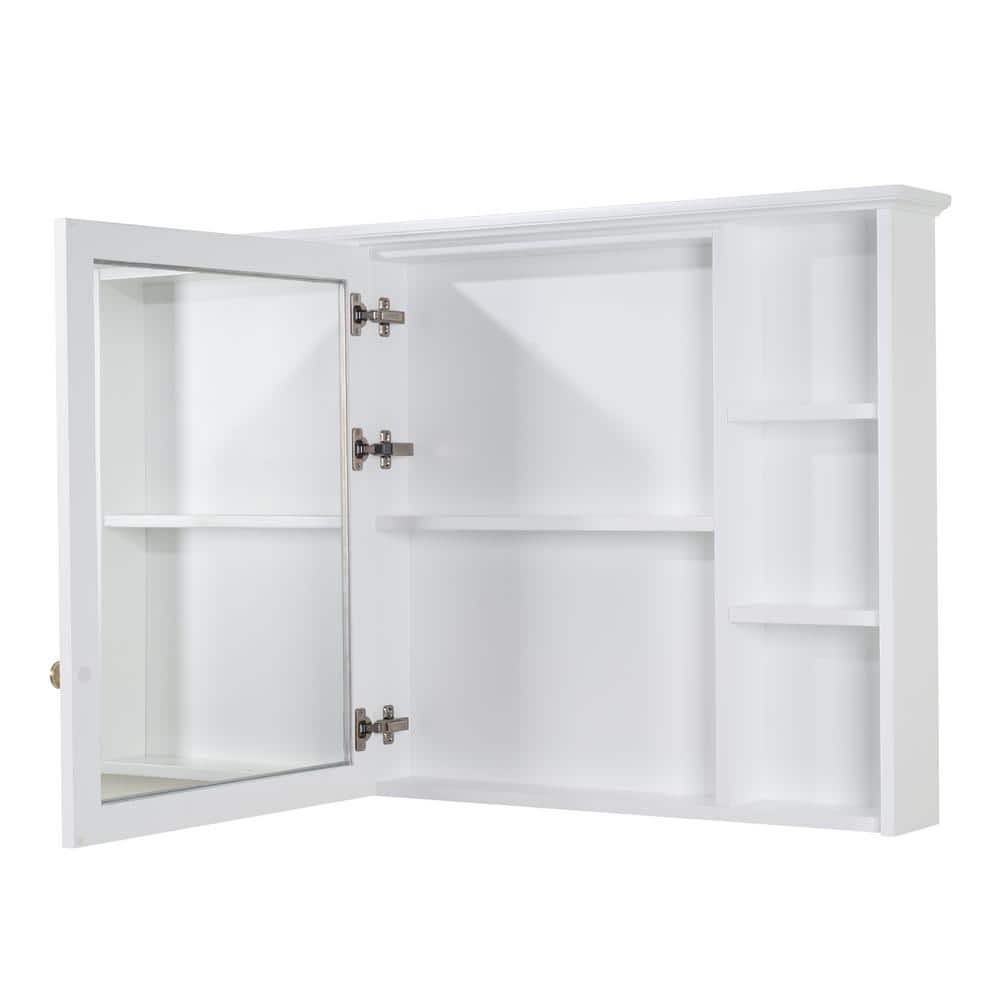 ANGELES HOME 42 in. W x 30 in. H Rectangular White Solid Wood Soft Close Bathroom Medicine Cabinet with Mirror, Easy Hang, Assembled