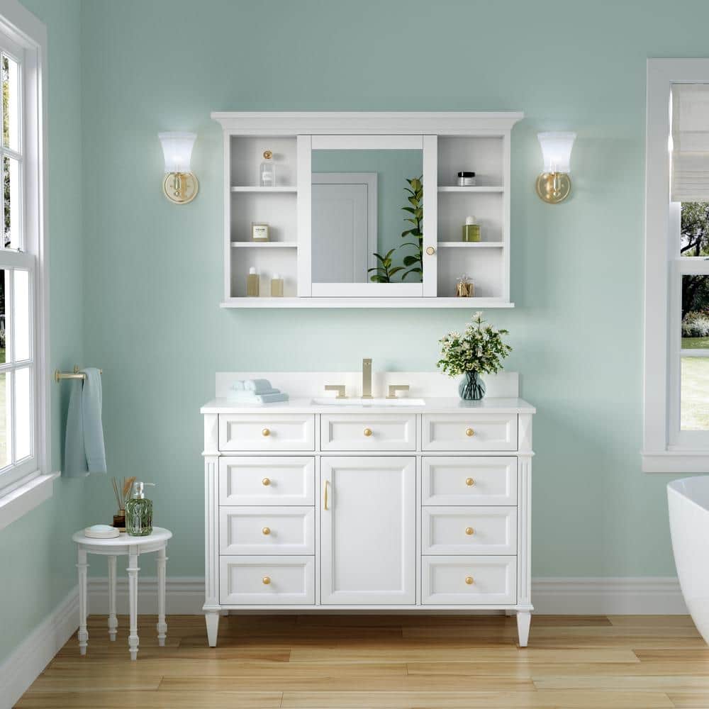 ANGELES HOME 48 in. W x 30 in. H Rectangular Solid Wood Frame Bathroom Medicine Cabinet with Mirror