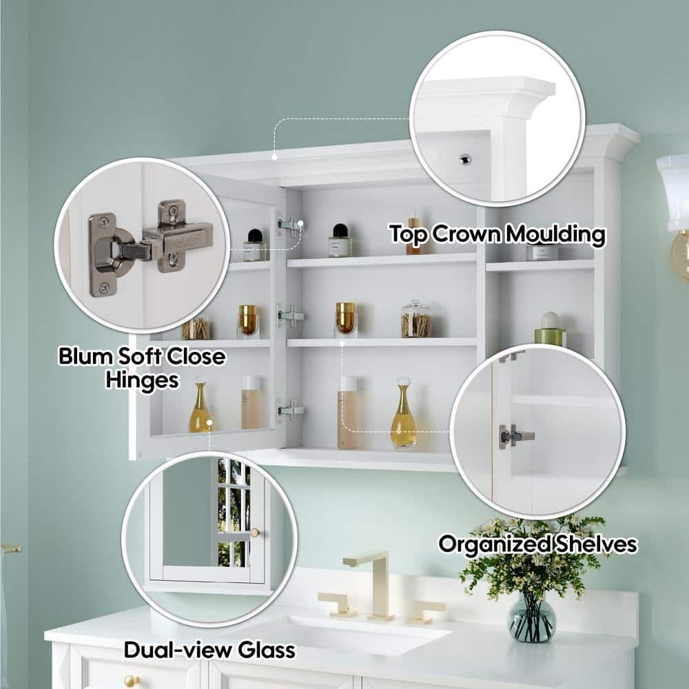 ANGELES HOME 48 in. W x 30 in. H Rectangular Solid Wood Frame Bathroom Medicine Cabinet with Mirror
