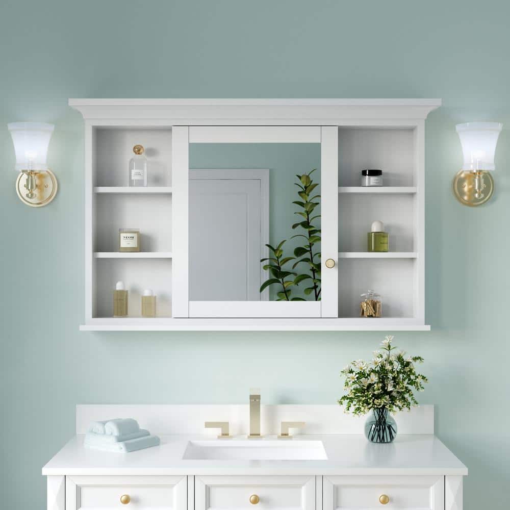 ANGELES HOME 48 in. W x 30 in. H Rectangular Solid Wood Frame Bathroom Medicine Cabinet with Mirror