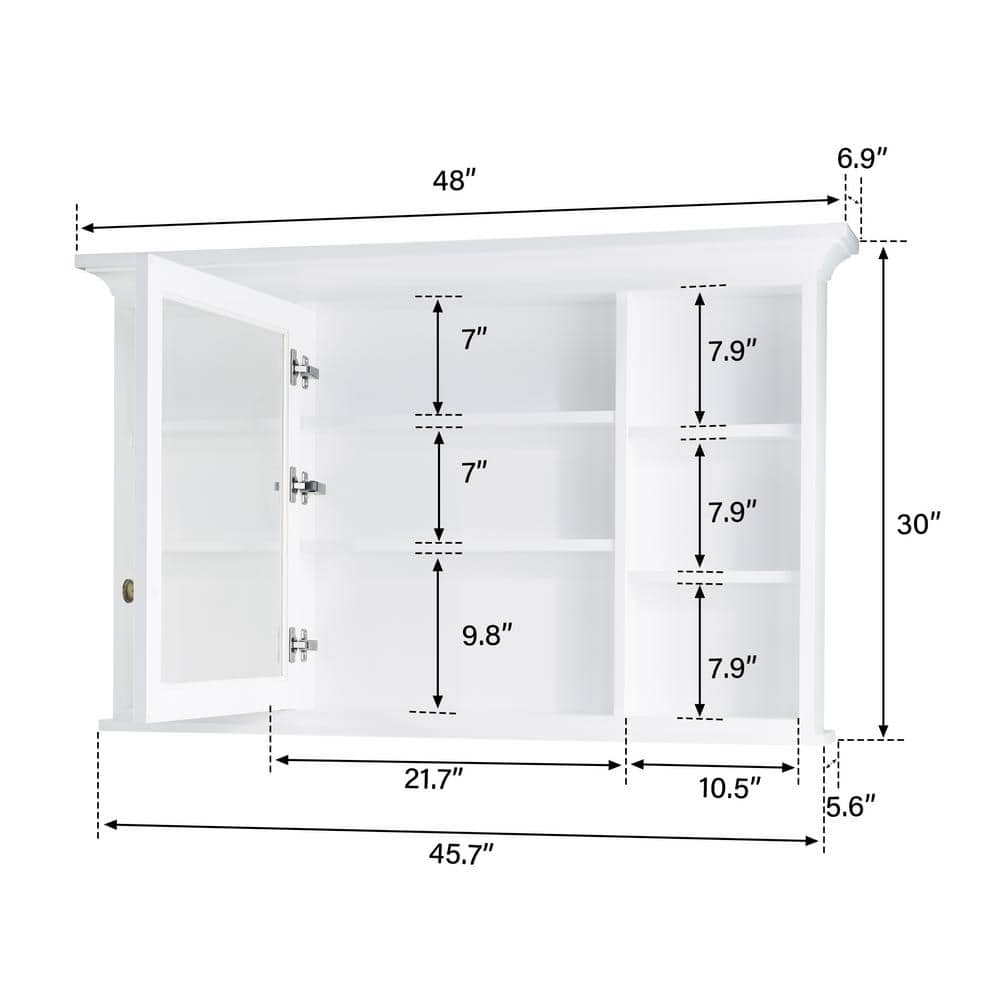 ANGELES HOME 48 in. W x 30 in. H Rectangular Solid Wood Frame Bathroom Medicine Cabinet with Mirror
