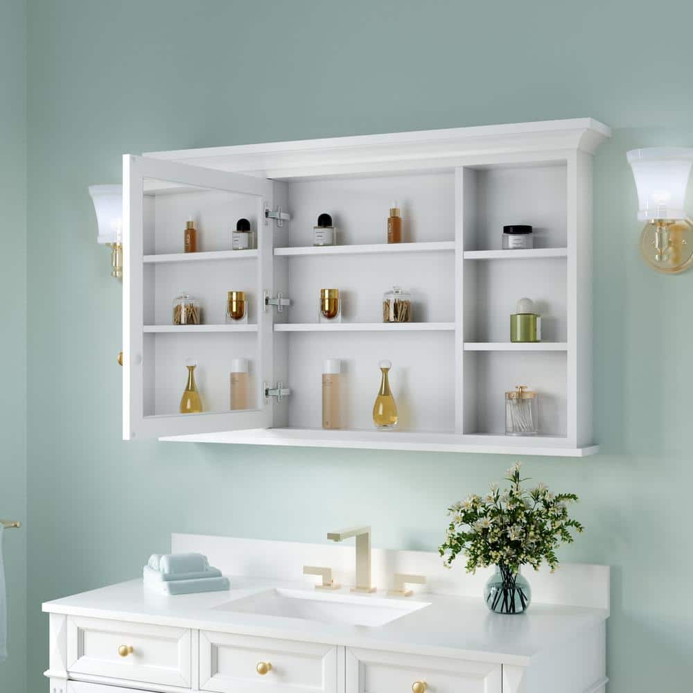 ANGELES HOME 48 in. W x 30 in. H Rectangular Solid Wood Frame Bathroom Medicine Cabinet with Mirror