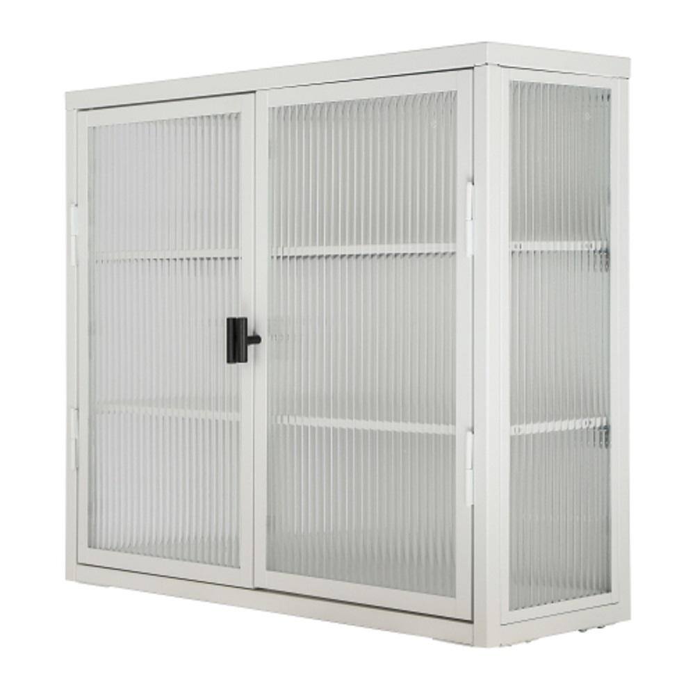 Adrinfly 27.60 in. L x 9.10 in. H x 23.60 in. W Double Glass Door Assembled Wall Cabinet with Detachable Shelves in White