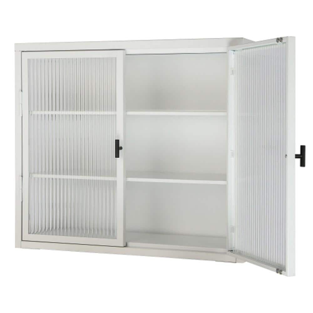 Adrinfly 27.60 in. L x 9.10 in. H x 23.60 in. W Double Glass Door Assembled Wall Cabinet with Detachable Shelves in White