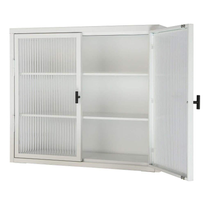 Adrinfly 27.60 in. L x 9.10 in. H x 23.60 in. W Double Glass Door Assembled Wall Cabinet with Detachable Shelves in White