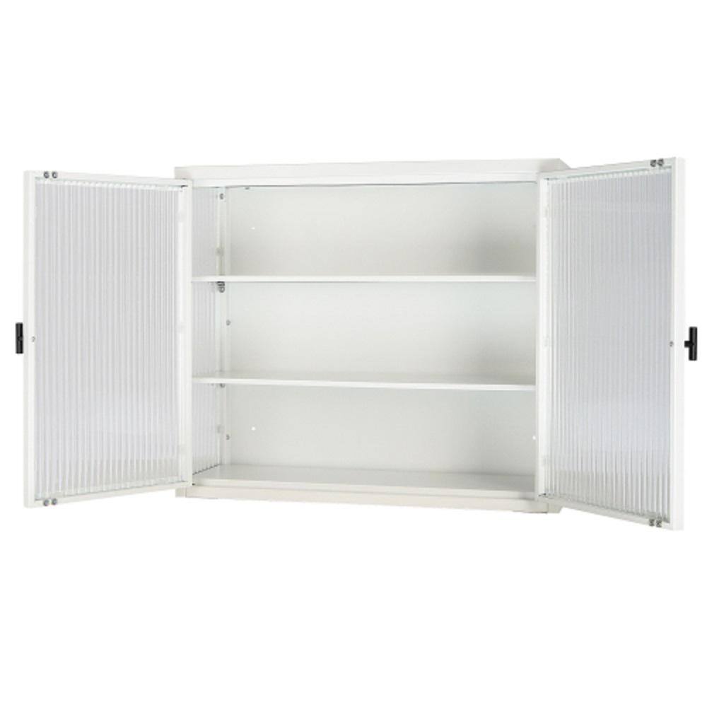 Adrinfly 27.60 in. L x 9.10 in. H x 23.60 in. W Double Glass Door Assembled Wall Cabinet with Detachable Shelves in White