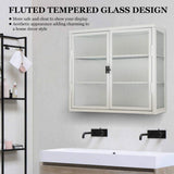 Adrinfly 27.60 in. L x 9.10 in. H x 23.60 in. W Double Glass Door Assembled Wall Cabinet with Detachable Shelves in White