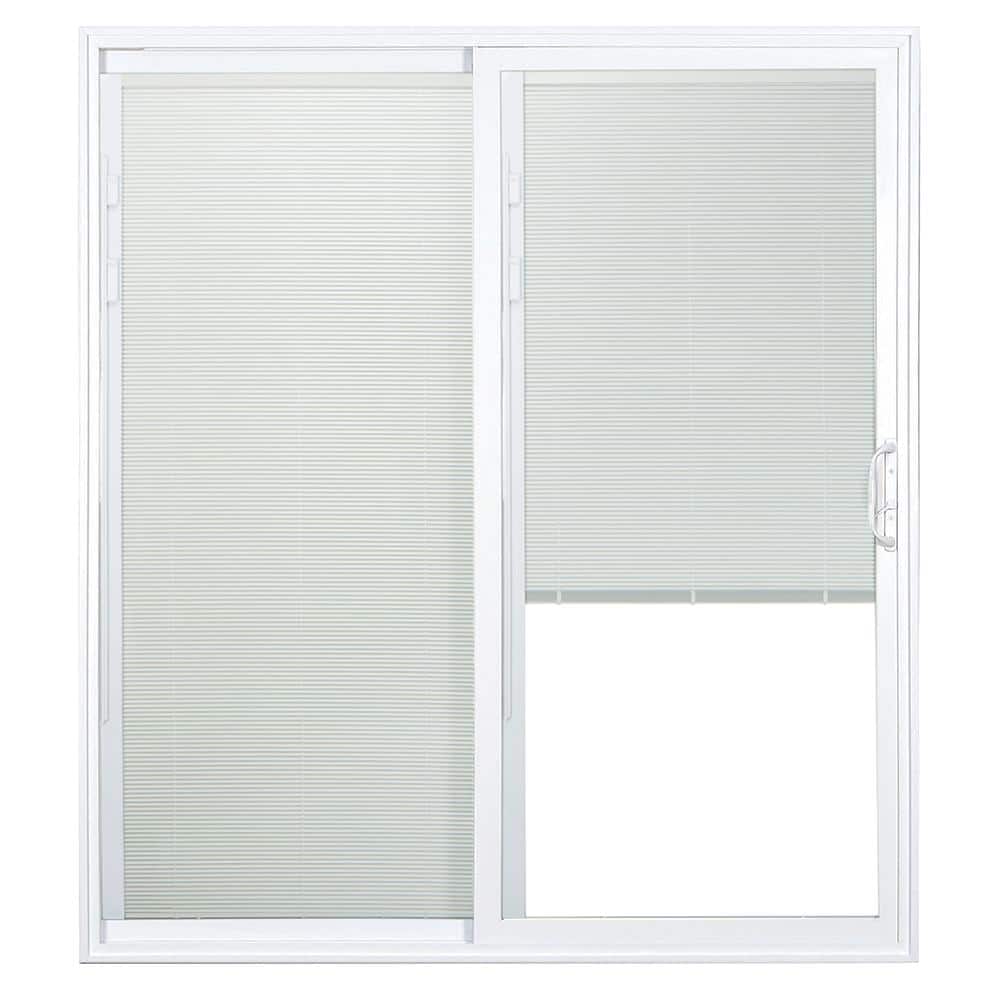 72 in. x 80 in. 50 Series White Vinyl Sliding Patio Door Left-Hand Moving Panel with Blinds