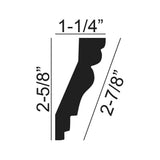 American Pro Decor 2-5/8 in. x 1-1/4 in. x 94-1/2 in. Leaf Polyurethane Crown Moulding Pro Pack 47 LF (6-Pack)