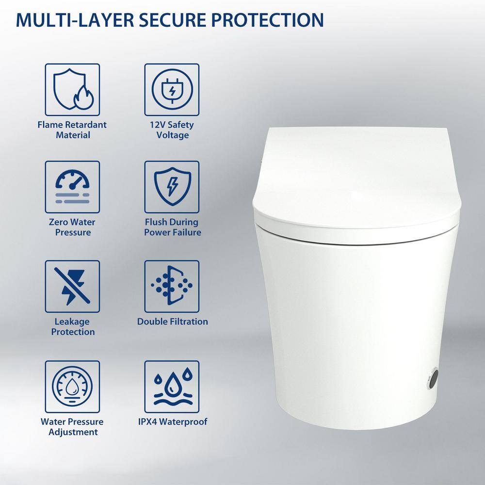 Amucolo 1-Piece Smart Bidet Toilet with Heated Seat & Auto Sensor Flush in White
