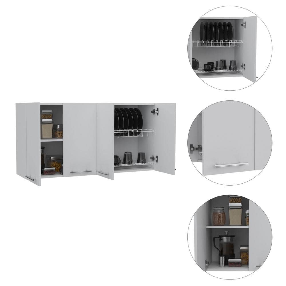 Amucolo 47.2 in. W x 13.1 in. D x 23.6 in. H White Ready to Assemble Wall Kitchen Cabinet with Shelves and Four Doors
