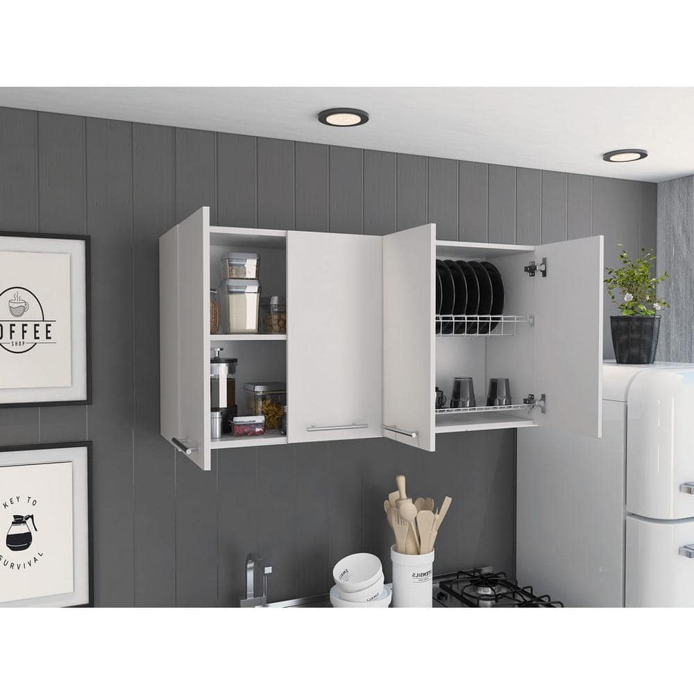 Amucolo 47.2 in. W x 13.1 in. D x 23.6 in. H White Ready to Assemble Wall Kitchen Cabinet with Shelves and Four Doors