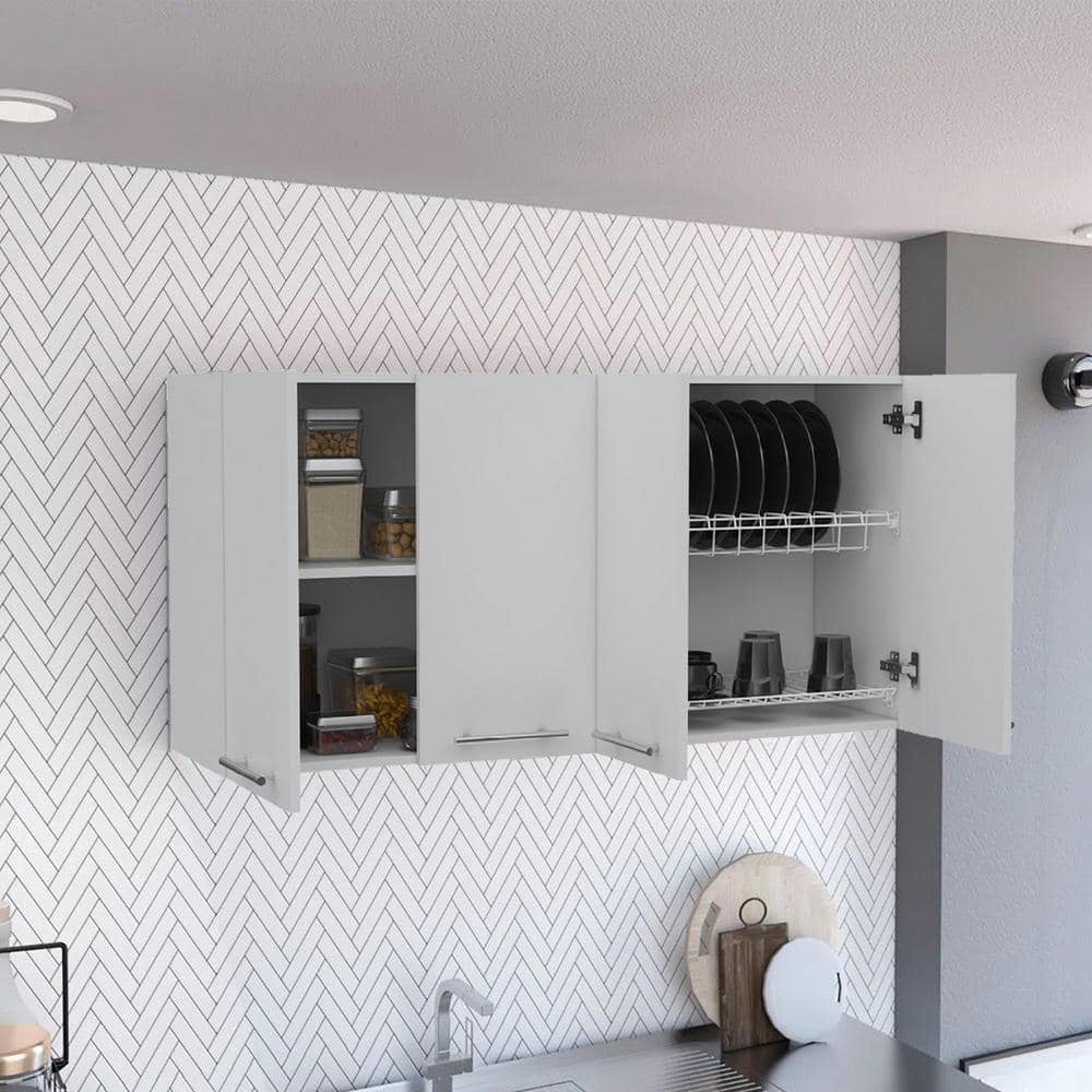 Amucolo 47.2 in. W x 13.1 in. D x 23.6 in. H White Ready to Assemble Wall Kitchen Cabinet with Shelves and Four Doors