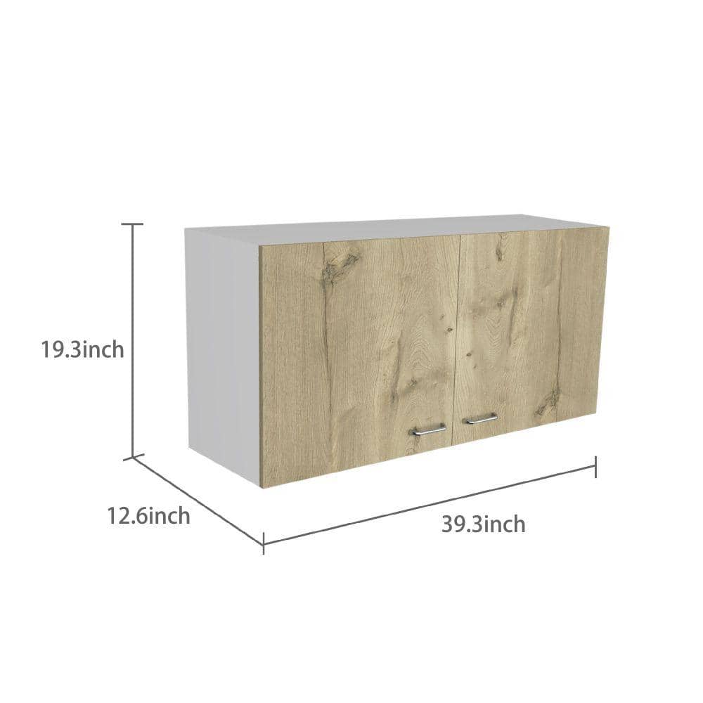 Amucolo 39.3 in. W x 12.6 in. D x 19.3 in. H White and Light Oak Wood Ready to Assemble Wall Kitchen Cabinet with Double Doors