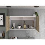 Amucolo 39.3 in. W x 12.6 in. D x 19.3 in. H White and Light Oak Wood Ready to Assemble Wall Kitchen Cabinet with Double Doors