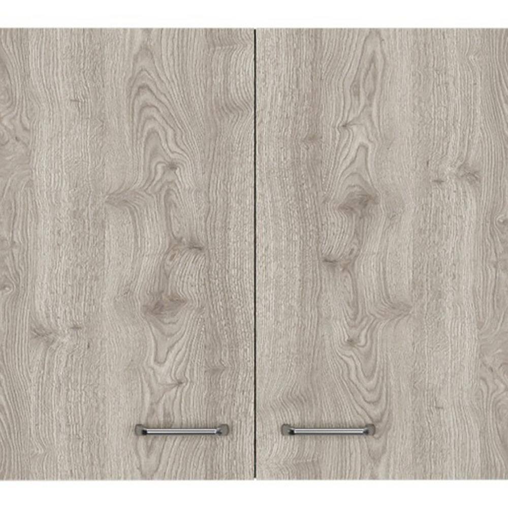 39.3 in. W x 12.6 in. D x 19.3 in. H White and Light Oak Ready to Assemble Wall Kitchen Cabinet Double Doors