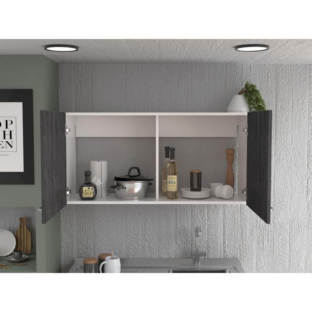 39.3 in. W x 12.6 in. D x 19.3 in. H White and Smokey Gray Ready to Assemble Wall Kitchen Cabinet with Double Doors