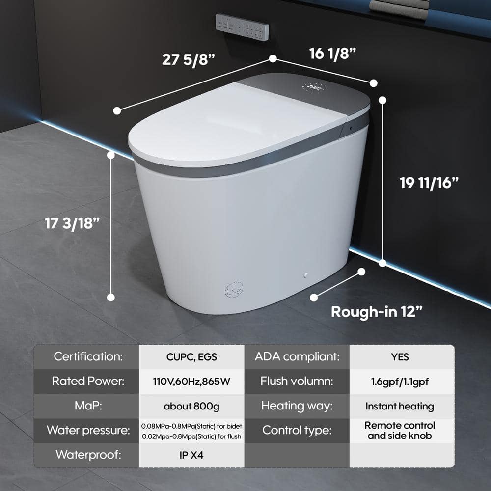 ANGELES HOME Elongated Smart Toilet Bidet with Automatic Features & Night Light