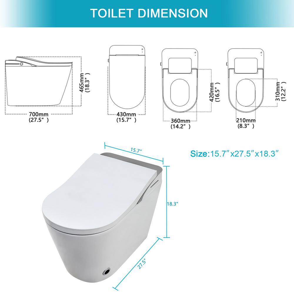 ANGELES HOME Elongated Smart Bidet Toilet with Heated Seat, Foot Sensor, and Smart Remote Control