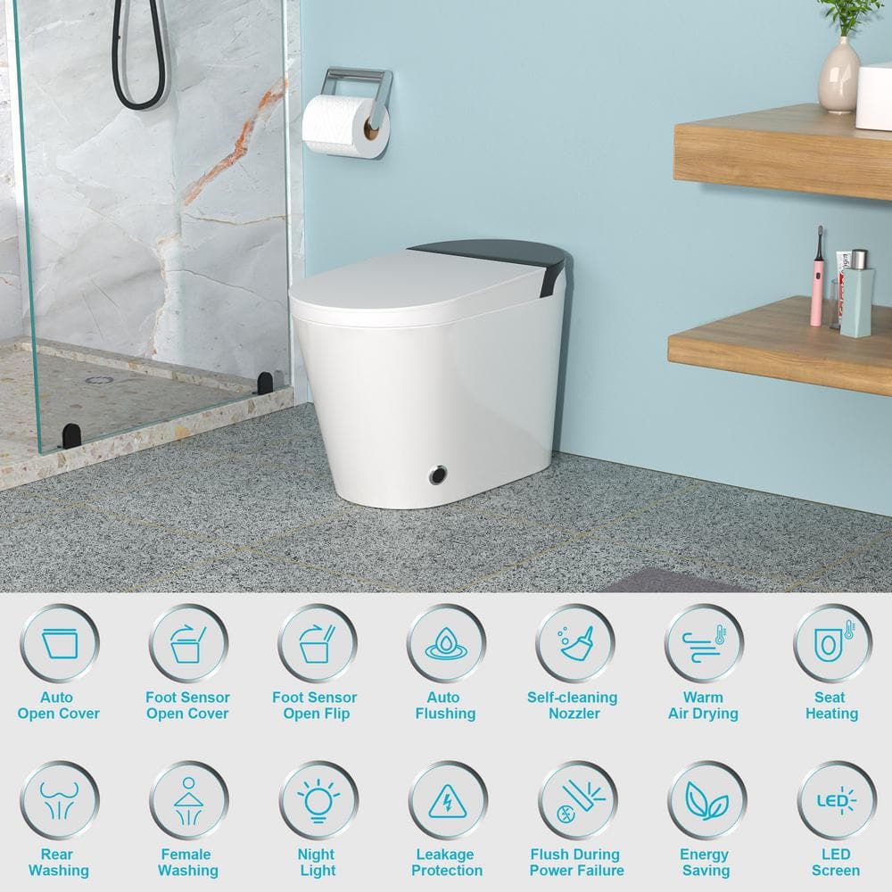 ANGELES HOME Smart Elongated Bidet Toilet with Auto Features, 1.28 GPF, White
