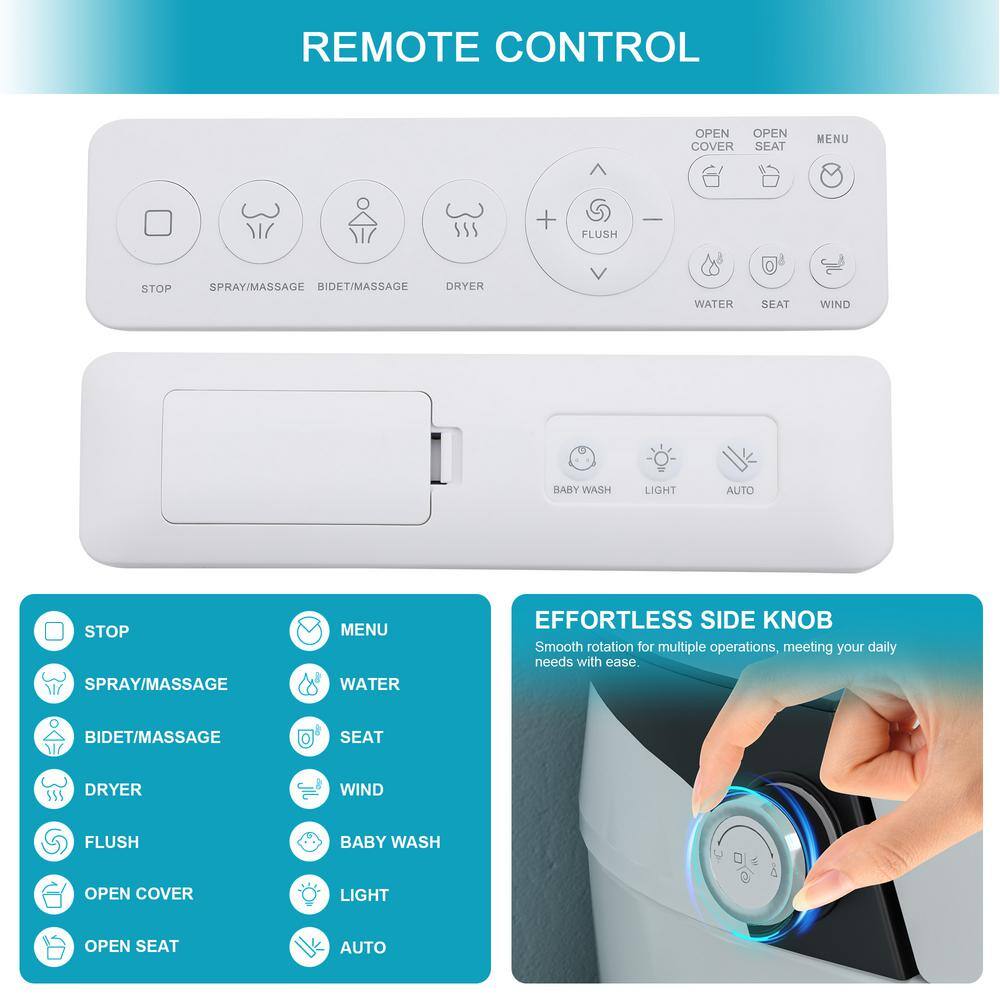 ANGELES HOME Smart Elongated Bidet Toilet with Auto Features, 1.28 GPF, White