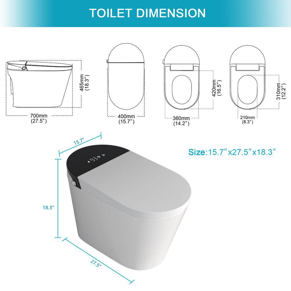 ANGELES HOME Smart Elongated Bidet Toilet with Auto Features, 1.28 GPF, White